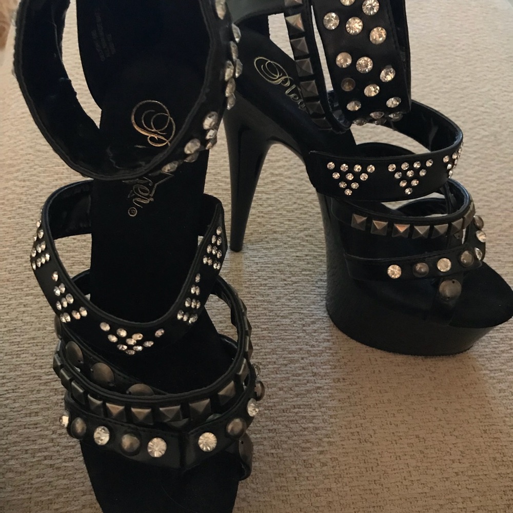 Pleaser embellished strappy pumps